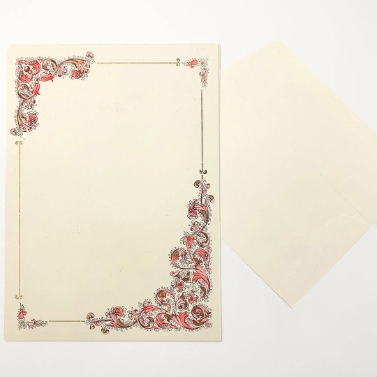 Italian Stationery Letter Writing Set in Portfolio ~ 10 sheets + 10 envelopes ~ Pink Florentine